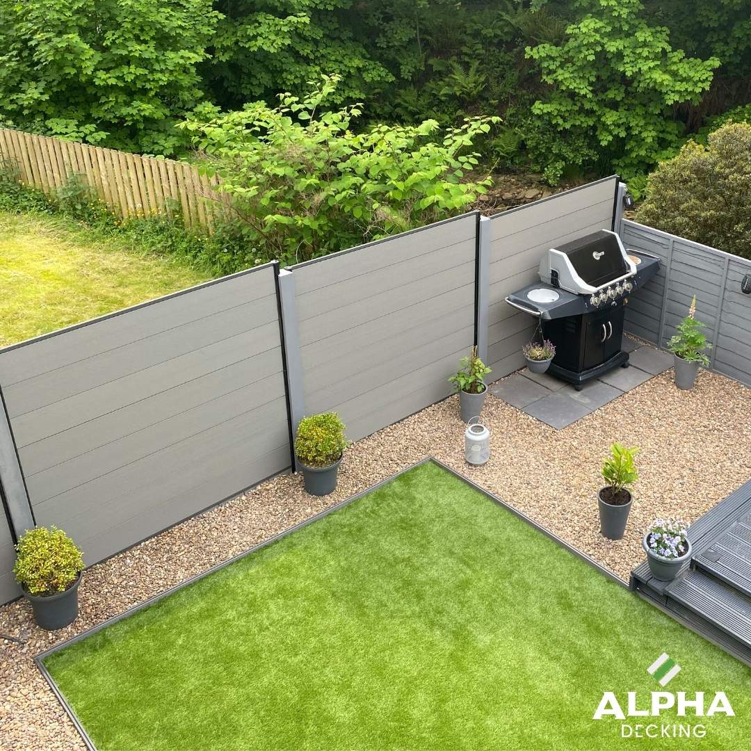 Grey composite fencing installation