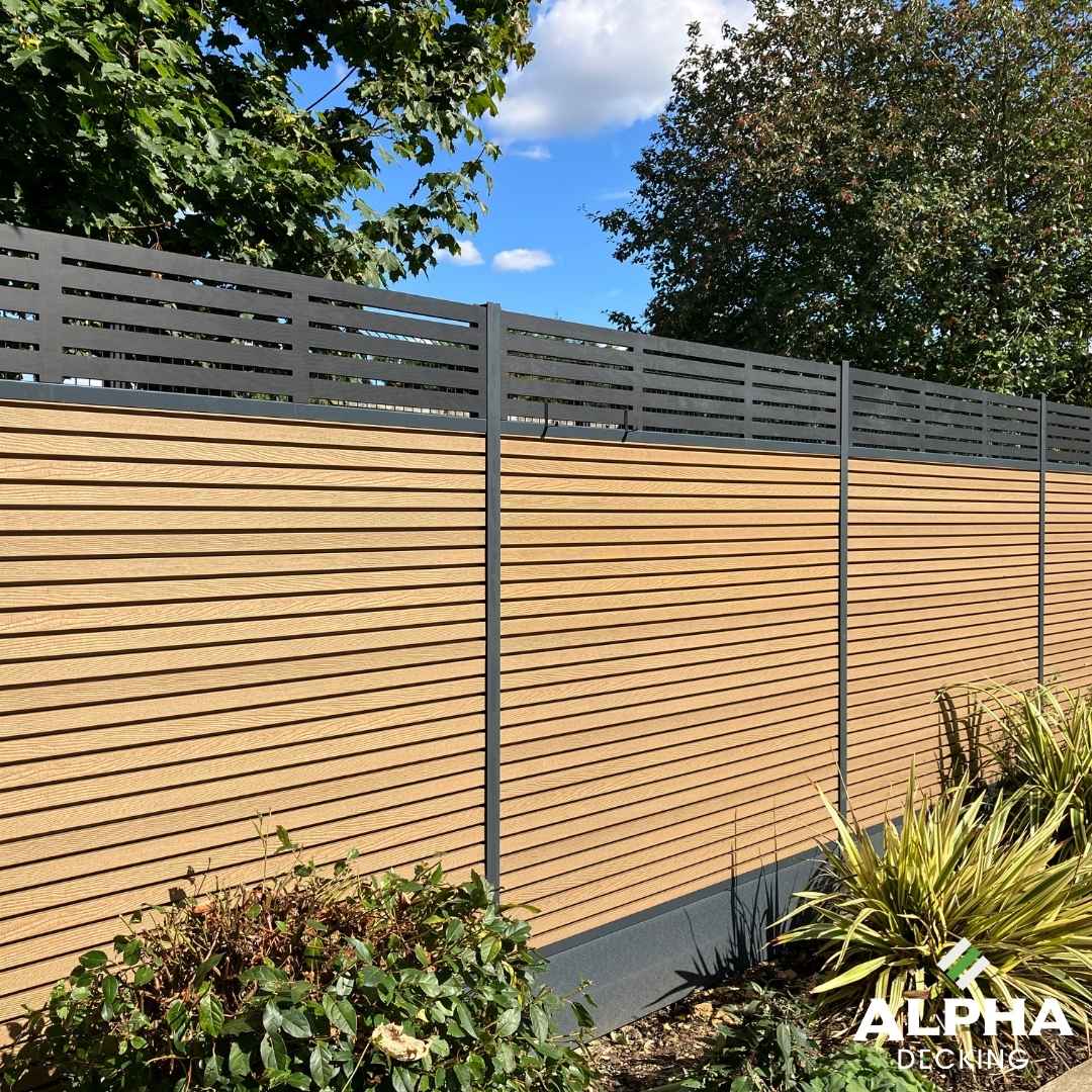 Willow and teak-effect composite fencing installation